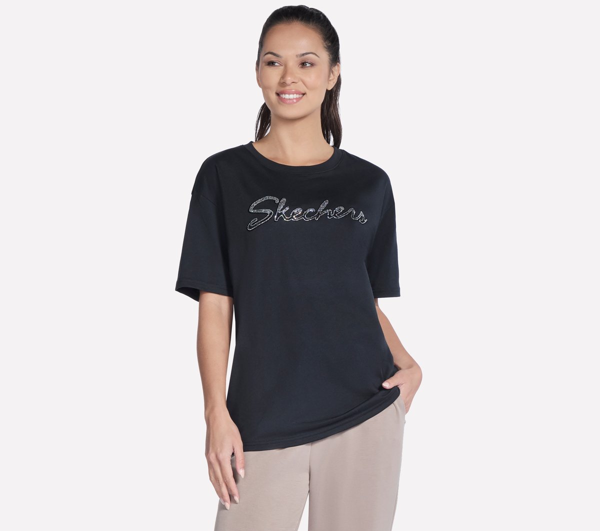 Skechers- Women Script Diamond Studded Short Sleeve Tee